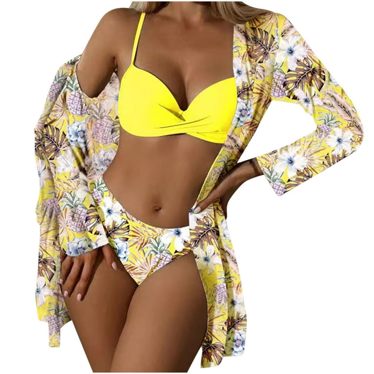SELONE Plus Size Swimsuit for Women 3 Piece Bikini High Waisted Hawaiian  Flower Print Beach Beachwear Fashion Tummy Control Swimsuits Plus Size