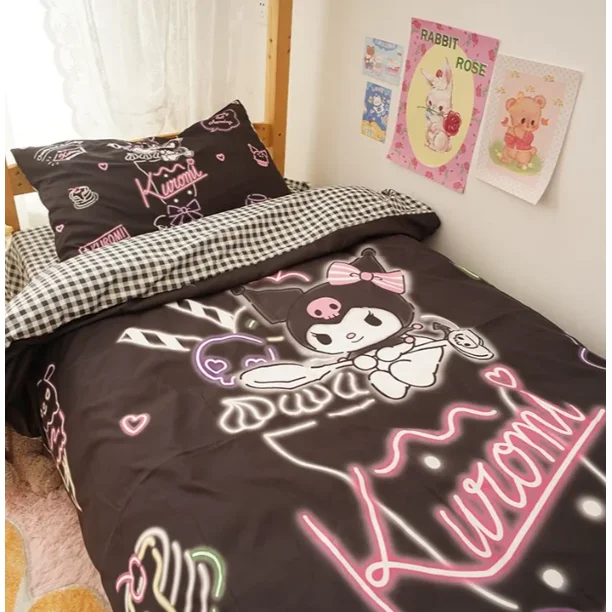 Sanrio Cinnamoroll Kuromi My melody ropa de cama para estudiantes, juego de cuatro piezas de dibujos animados, Sábana de cama para dormitorio para niñas, funda de edredón, juego de tres piezas