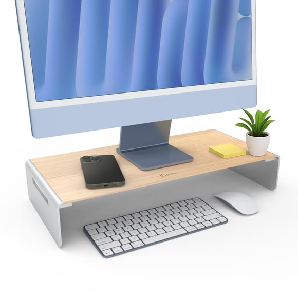 j5create Premium Monitor Stand, Made with Elegant Wood and Sleek Aluminum Material, Display/TV/Screen/Printer/Laptop Riser, Max Load 88 lbs/ 40 kg (J