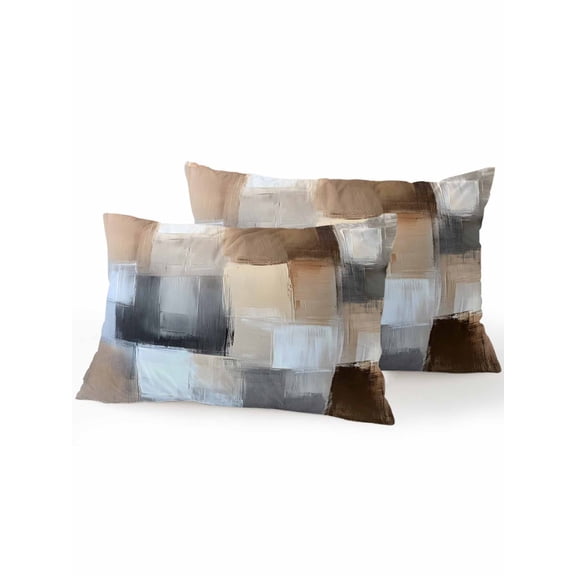 Waterproof Outdoor Throw Pillows with Inserts 12"x20" Set of 2, Abstract Gray Brown Soft Decorative Pillowcases for Couch Bedroom, Oil Painting Color Blocks Pillow Covers for Sofa Living Room