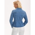 thumbnail image 4 of DARING DIVA Women's Button Down Collar Ruffle Hem Peplum Jean Jacket XL Light Blue, 4 of 7