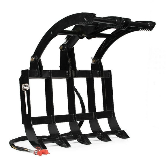 Titan Attachments Skid Steer 48” Light-Duty Single Cylinder Root Grapple Rake, Economy Series
