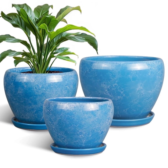 Pots for Plants Set of 3 with Drainage Hole, 6/8/10 inch Round Ceramic Planter for Indoor Plants, for Snake Plants & Flowers Home Decor Sky Blue