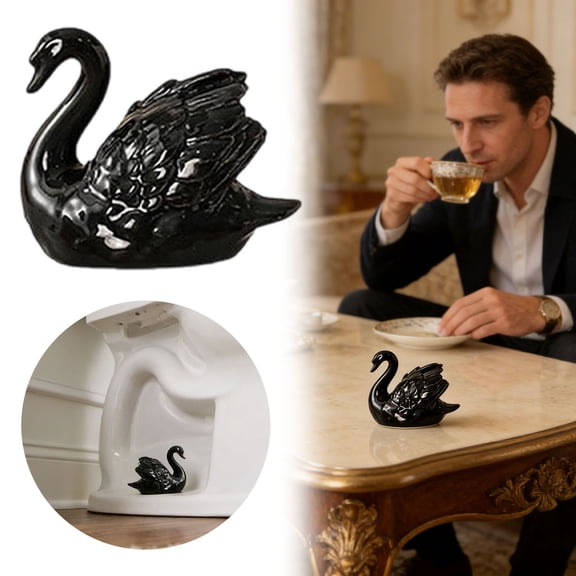 HEWANG 2027 New Toilet Swans Ceramic Bolt Covers, Decorative Swan Toilet Bolt Caps, Cute Bathroom Decor Accessories, Easy Installation, Fits Most Standard Toilets (Black*1)
