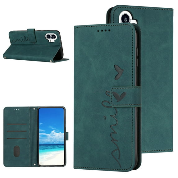 TECH CIRCLE Fit for Nothing Phone (1) Wallet Case,Shockproof Embossed Pattern Premium PU Leather Magnetic Clasp Card Slots Purse Flip Stand Phone Case with Wrist Strap,Green
