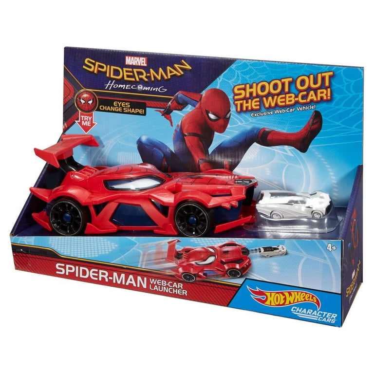 Mattel Marvel Hot Wheels Spider-Man Web-Car Set with Toy Character Car and  Launcher, Kid-Activated Movement Includes Focusing Eyes ( Exclusive)