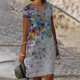 thumbnail image 1 of ICHUANYI Clearance Womens Short Sleeves Dresses Fashion Flowers Printed Waist Sundress V-Neck Knee-length Dress(Purple, XL) ICHUANYI WER2023081117291, 1 of 5