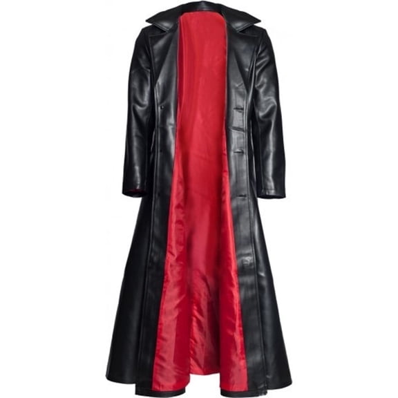 KeShDi Leather Coat for Men Retro Slim Fit Motorcyle Overcoat Double Breasted Long Trench Punk Jacket Black 4X