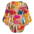 thumbnail image 6 of Pastel Rainbow Lollipop Women's V-Neck Blouse With 3/4 Ruffled Bell Sleeves Casual Top Ladies Blouses, 6 of 7