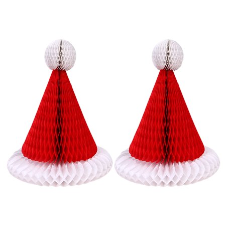 

2PCS Christmas Decoration Paper Flower Honeycomb Christmas Hat Hanging Decor Christmas Tree Hanging Pendant Decorative