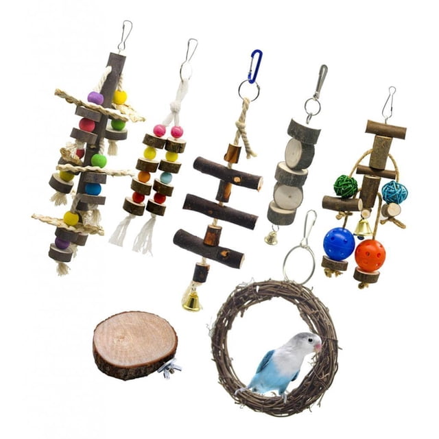8pcs / Set JUGUETES DE AVES Accesorios De Jaula De Pájaros De Natural Birds Chew Hanging Toys Yinane Juguetes para masticar pájaros loro