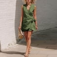 thumbnail image 5 of SOOMLON Linen Outfits for Ladies Plus Size V Neck Front Tie Sleeveless Shirts Asymmetrical Blouse Short Two Piece Sets, 5 of 8