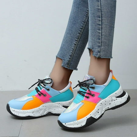 Pejock Women s Fashion Sneakers Classic Non Slip Running Shoes Ladies Stretch Cloth Large Size Casual Sports Color Block Comfortable Shoes Breathable Sneakers Lightweight Casual Shoes