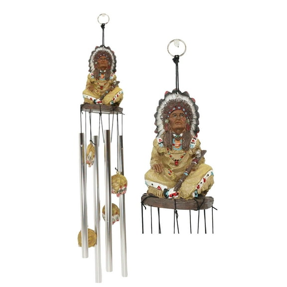 Western Indian Chief With Roach Headdress And Peace Pipe Decorative Wind Chime