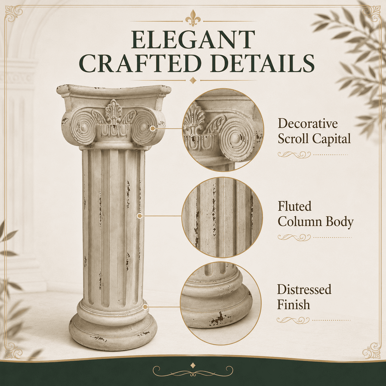 Aukfa 28.93" MGO Roman Column Planter Urn, Antique Garden Pedestal,Antique White