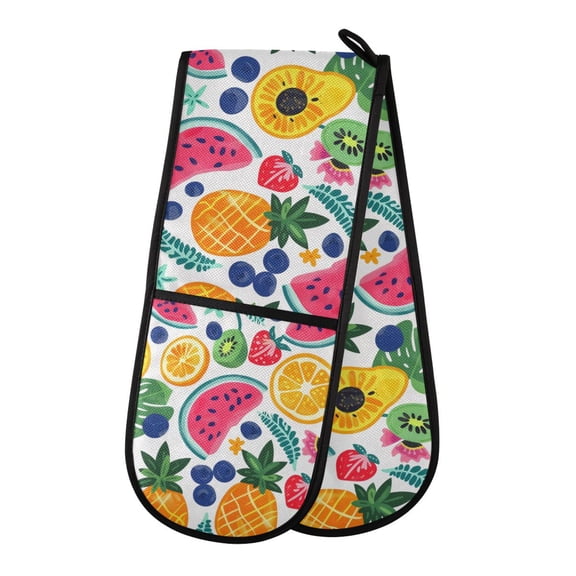Dailycode Double Sided Oven Mitt with Loop Heat Resistant Kitchen Long Potholders 7" x 35" Summer Tropical Fruits