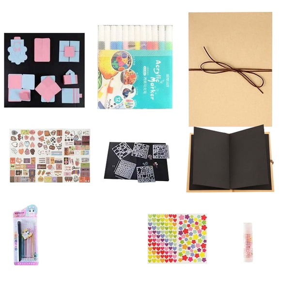 Accordion Scrapbook Album Hardcover Kraft Paper DIY Photo Frame Stretchable Folding Memory Book Handmade Adventure Journal Black Card