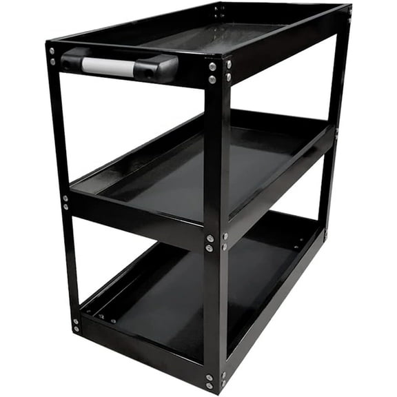 3 Tier Heavy Duty Metal Tool Cart with Wheels, Durable Tool Storage, Load Capacity Rolling Utility cart for Garage Storage, Office Spaces, & Kitchen Use (Black)