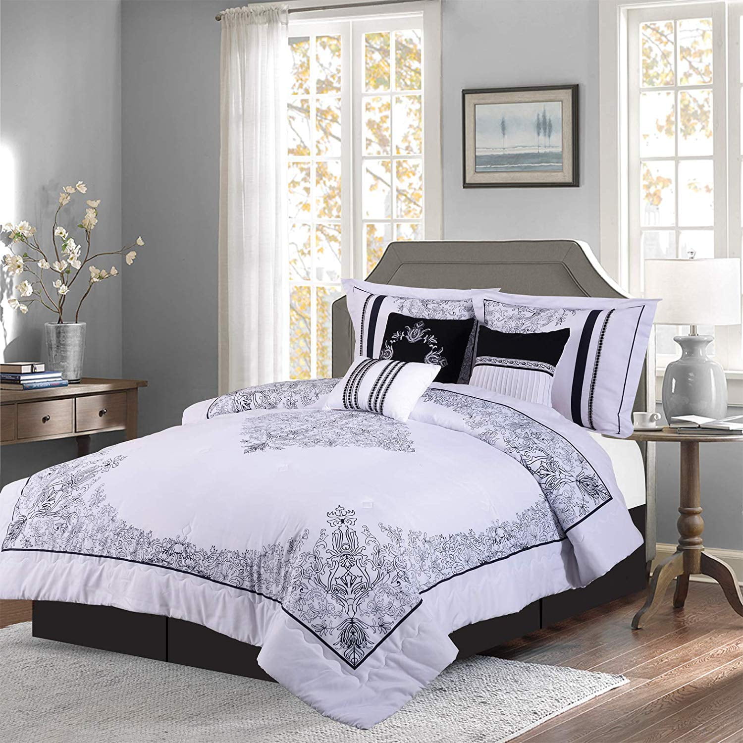 Empire Home 7 Piece Nadia White King Size Oversized Elegant Comforter