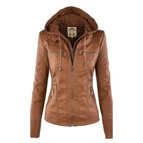 Made by Johnny Women's Removable Hoodie Motorcyle Jacket L CAMEL