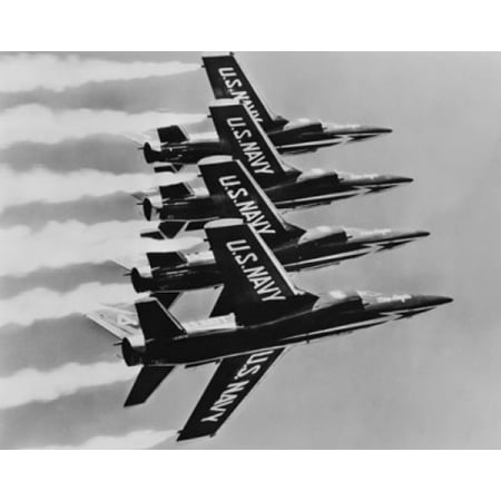 Navy Art Glass Frame - Four fighter planes flying in a formation Blue Angels US Navy Precision Flight Team Canvas Art - (18 x 24)