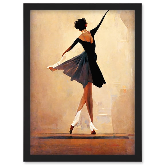 Graceful Ballet Dancer In Black Dress Artwork Framed Wall Art Print A4
