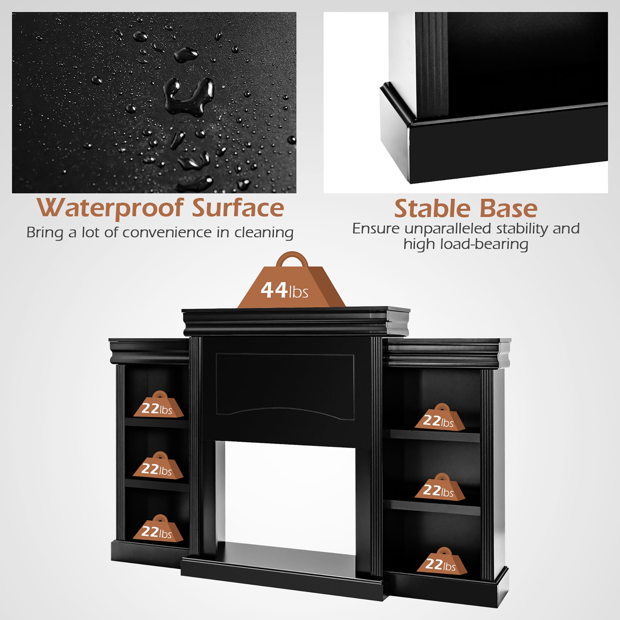 Costway 70'' Fireplace TV Stand Modern Media Entertainment Center Bookcase Black