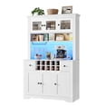 thumbnail image 6 of Garvee 68.7" Pantry Cabinet with LED Light, Charging Station, Wine Glass Rack, Adjustable Shelves & Drawers – Modern White Hutch for Dining or Living Room – Stripe Embossed White Finish, 6 of 8
