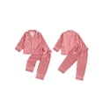 thumbnail image 2 of Cjfdfy Toddler Baby Girl Boy Christmas Silk Stain Pajamas Set Kids Girls PJS Set Sleepwear Fall Winter Clothes Santa Tree Bow Print Long Sleeve Button Down Shirt with Long Pants Set Loungewear 1-5Y, 2 of 9