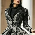 thumbnail image 2 of MORTTIC Women's Floral Print Trench Coat - Long Sleeve Lace Trim Vintage Long Coat for Fall & Winter Black，XL, 2 of 5