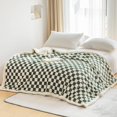 thumbnail image 6 of Sherpa Throw Blanket Fleece Blanket with Checkered Pattern Soft Thick Blanket for Couch, Bed, Sofa Luxurious Warm and Cozy for All Seasons (Dark Olive,60"x80"), 6 of 6