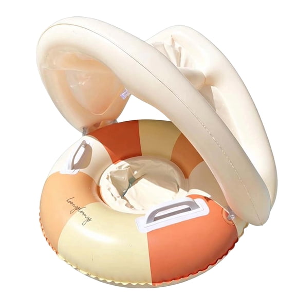 UPF50 Sun Protection Baby Float With Canopy, Soft Fabric Covered Foldable Baby Pool Float With Canopy and Safety Seat for Baby Swimming Pool Play