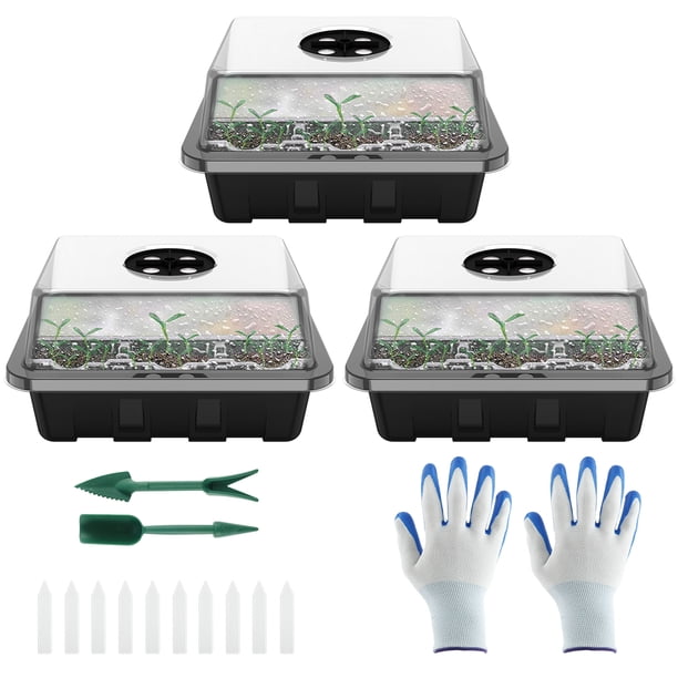 Muyoka 3 bandejas de inicio de plántulas de 12 celdas con tapa transparente, bandeja de plántulas reutilizable, kit de inicio de plantas, propagador de semillas de plástico y juego de germinación de p Muyoka Hogar