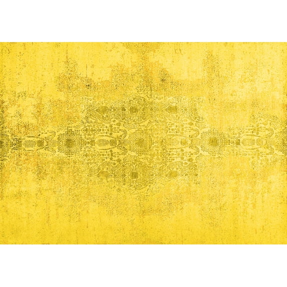 Ahgly Company Machine Washable Indoor Rectangle Abstract Yellow Contemporary Area Rugs, 5' x 7'
