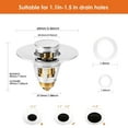 thumbnail image 5 of Pop-Up Sink Drain Stopper with Hair Catcher, Stainless Steel, Fits 1.1–1.5 Inch Drains, 5 of 7