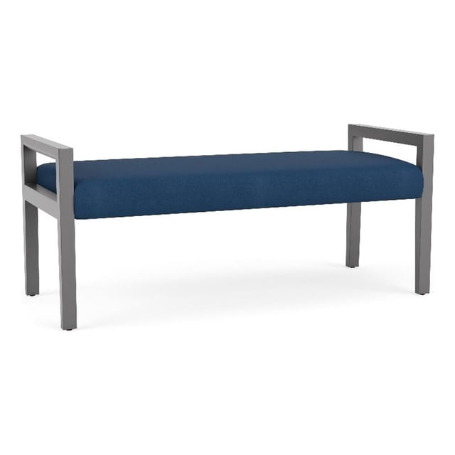 Pemberly Row Waiting Reception 2 Seat Bench Wood Frame in Blue