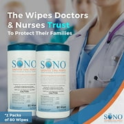2 Packs of SONO Wipes Medical Grade Disinfecting Wipes Bleach-Free, Multi-Surface Wipes Used By Healthcare Professionals (2 Packs of 80 Wipes)