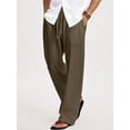 thumbnail image 2 of GENTS BLISS Linen Men Pants Elastic Waist Drawstring Pants for Men Casual Beach Men Pants with Pocket, 2 of 9