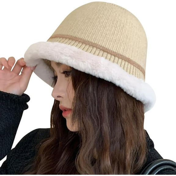 Packable Knit Cloche Hats Soft Plain Basic Winter Bucket Hat Church Walk Women
