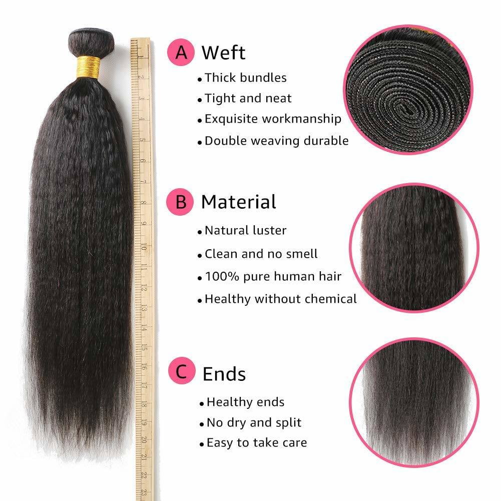 3 Bundles Kinky Straight Human Hair Natural Black(10 10 10inch)