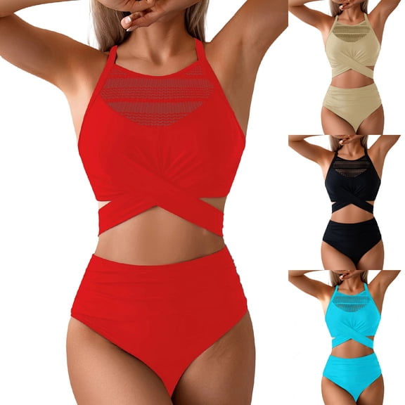 Sakmal Bikini Swimsuits Women Double Support Swimwear Solid Black Vacation Womens Swimsuits L