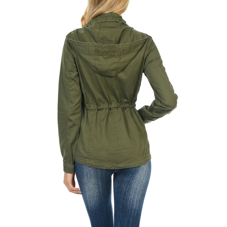 Womens olive green utility jacket store with hood
