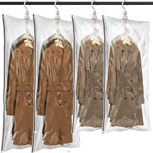 EIGTHTAIL Hanging Vacuum Storage Bags Space Saver Bags for Clothes Set of 4 (2 Long 2 Short) Vacuum Sealer Bags for Coats Suits and Jackets Closet Organizers and Storage