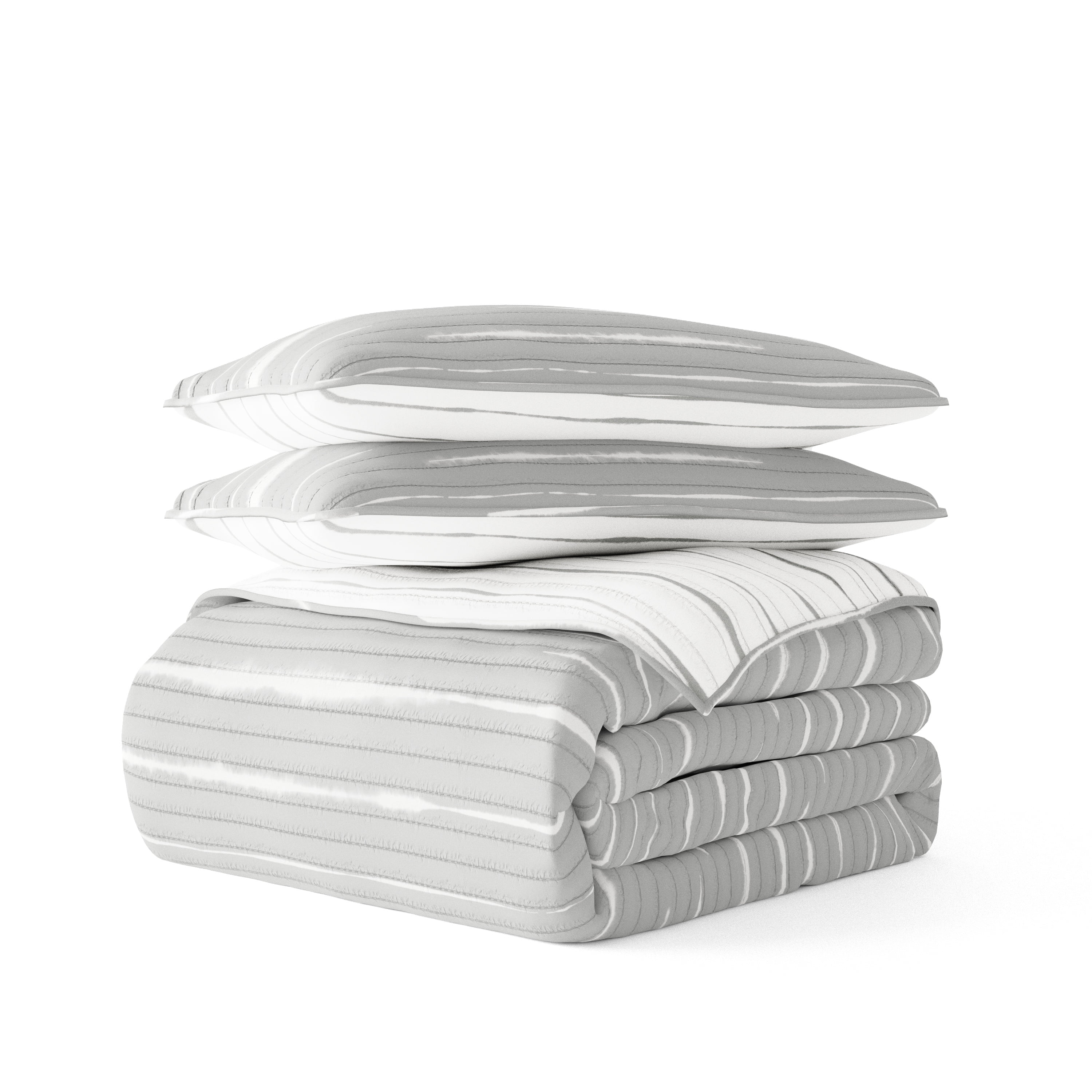 Noble Linens Light Gray 3 Piece Horizon Lines Reversible Microfiber Quilt Set, Queen / Full