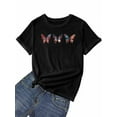 thumbnail image 7 of Women's T-Shirt Retro Butterfly American Flag Stripes Stars Roses Short Sleeve Casual Tee Classic Crew Neck T Shirt for Women Black, L, 7 of 7