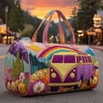 thumbnail image 3 of Quilted Hippie Van Duffle Bag with Adjustable Padded Strap - Large 18 Inch Weekender Travel Bag for Women, Gym Dance Yoga Overnight Festival Carryall Made from Strong Polyester Fabric,G, 3 of 7