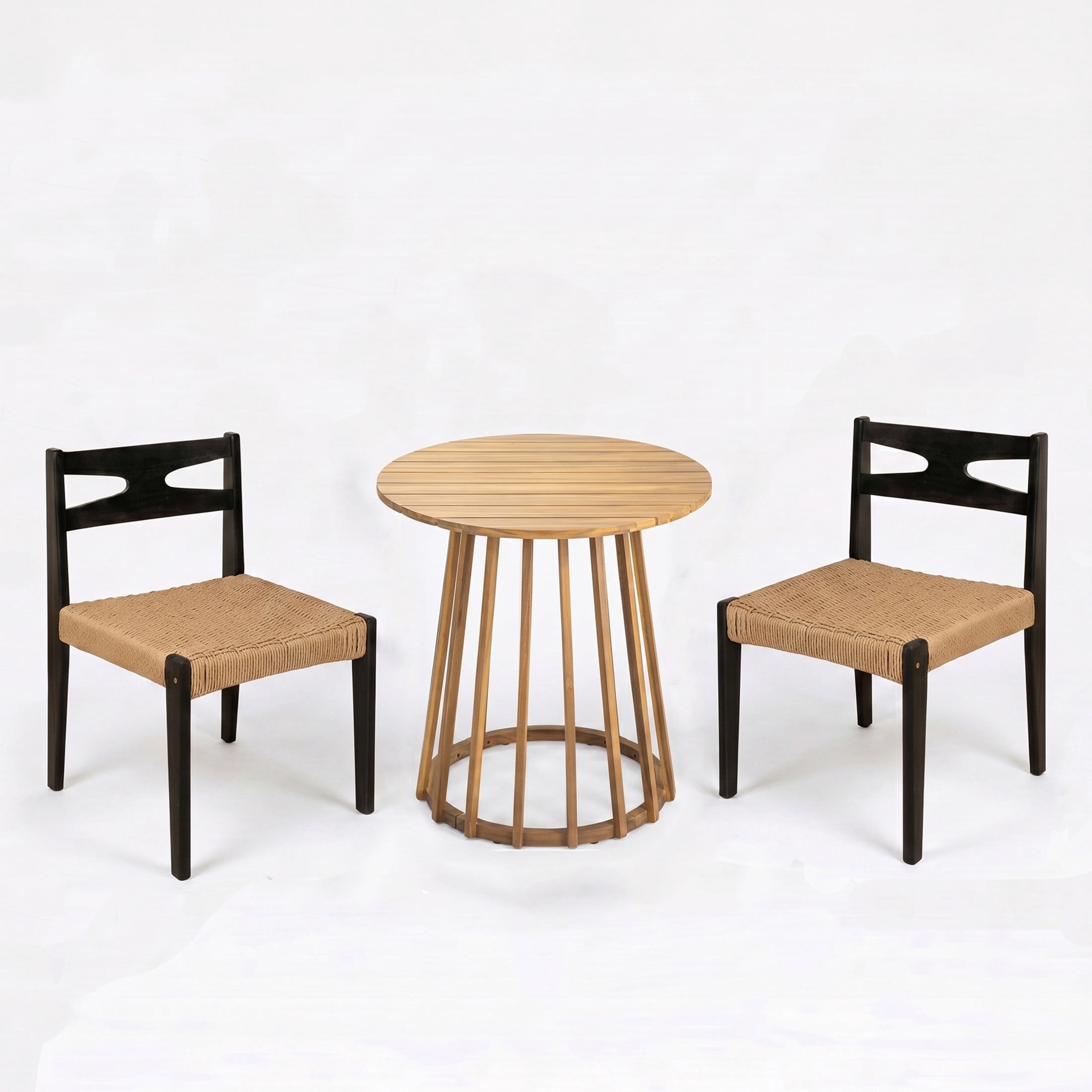 Christopher Knight Home 3-Piece Rustic Wood Bistro Dining Set, Woven Chairs with Round Table, Teak+Black
