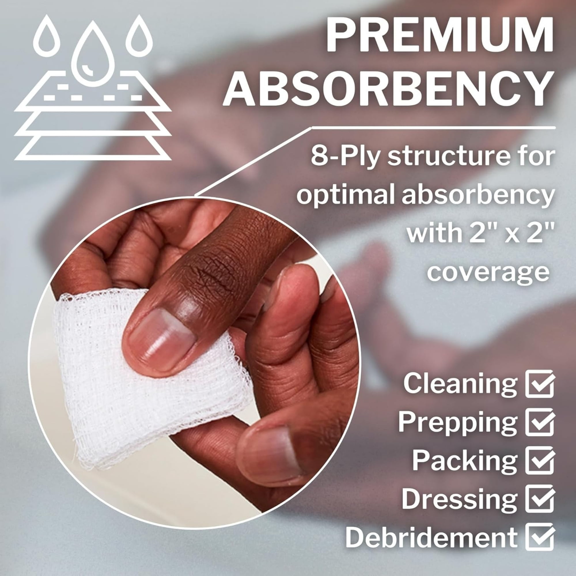 CareStock Gauze Sponge - Highly Absorbent, Medical-Grade Cotton Wound Dressing, First-Aid Essential - Non-Sterile 8-Ply Square, 2 x 2 in., 200 per Pack, 25 Packs, 5000 Total
