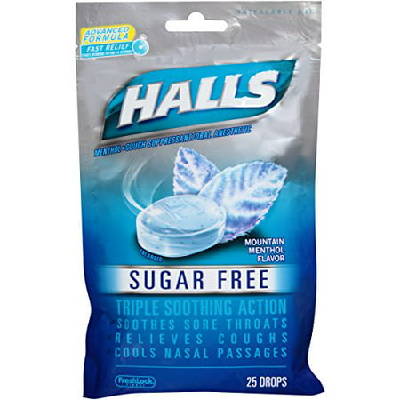 2 Pack Halls Sugar Free Triple Soothing Action Mountain Menthol 25 Drops