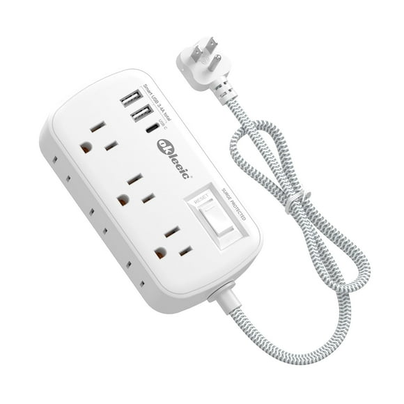 Cable de extensión Power Strip, protector contra sobretensiones de 3 pies con 6 salidas, 3 USB